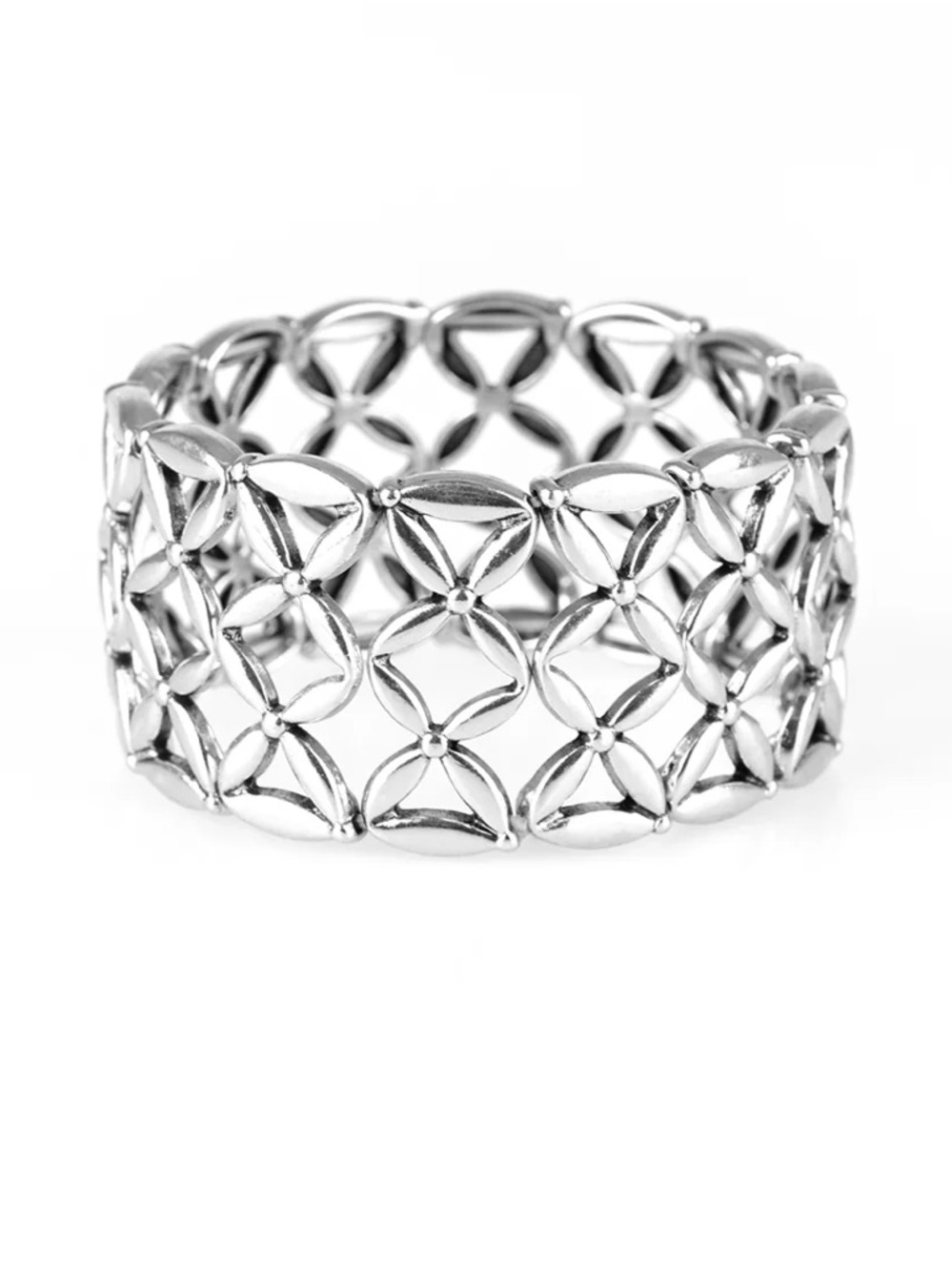 Silver Openwork Floral-Link Stretch Bracelet